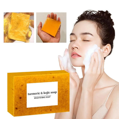 1Pcs Turmeric & Kojic Acid Brightening Soap Turmeric Lemon Soap Bar For Face Body Tumeric Soap Smooth Skin Cleansing Bath Soap