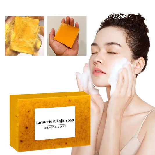 1Pcs Turmeric & Kojic Acid Brightening Soap Turmeric Lemon Soap Bar For Face Body Tumeric Soap Smooth Skin Cleansing Bath Soap